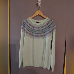 Talbots Mint Green Sweater with Blue Pattern
